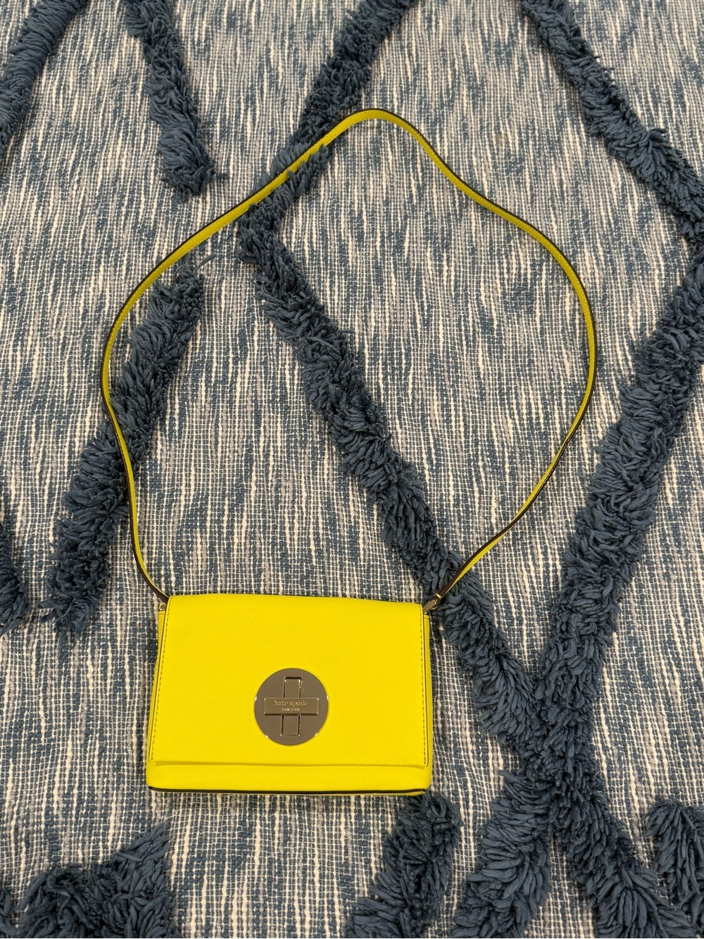 Kate Spade Highlighter Yellow Crossbody Shoulder Bag with Turn-Lock Accent